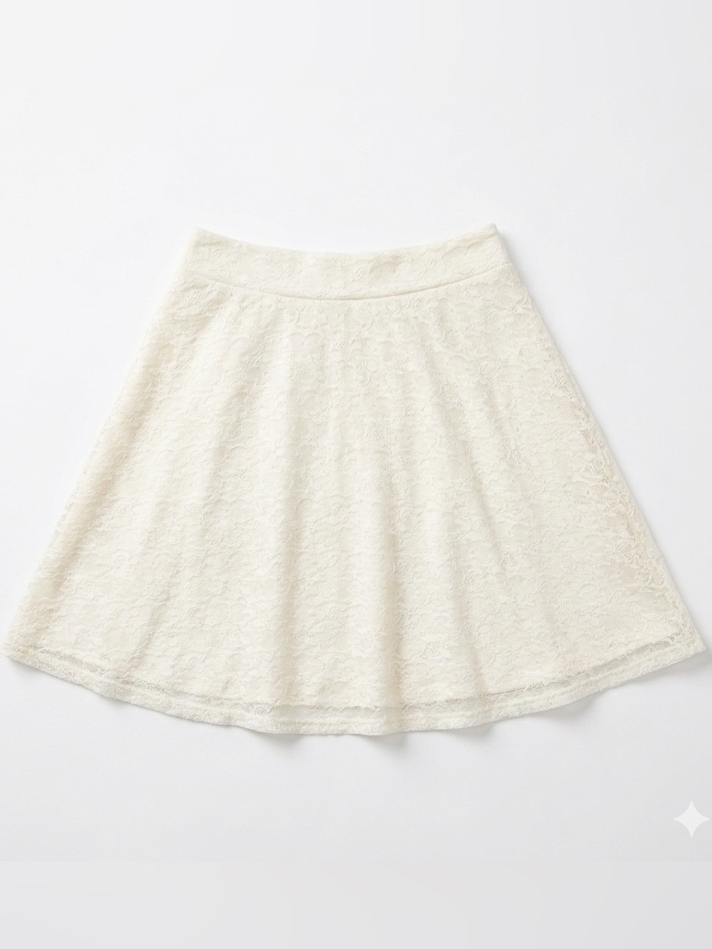 H&M Fully Lined Ivory Lace Midi Skirt with Floral Lace Print